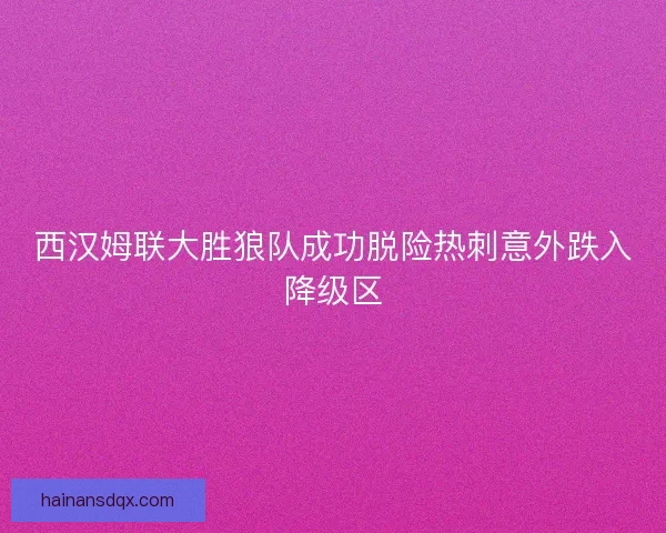 西汉姆联大胜狼队成功脱险热刺意外跌入降级区
